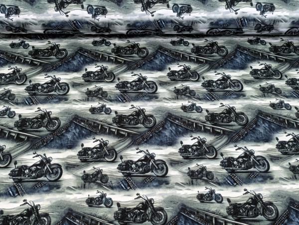 French Terry Straßen Motorrad auf Jeans/Grau